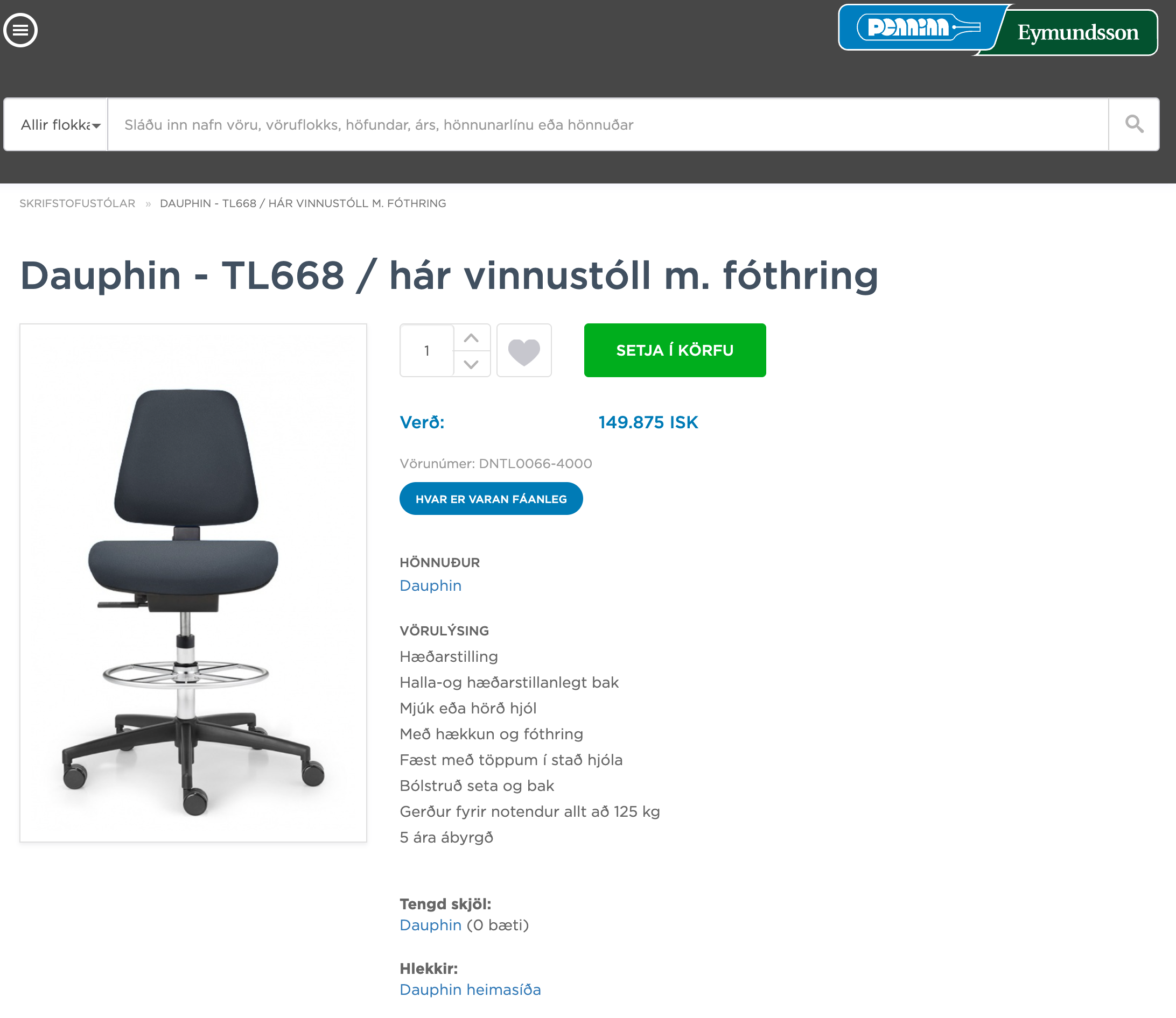 Dauphin hár vinnustóll m/fóthring 7
