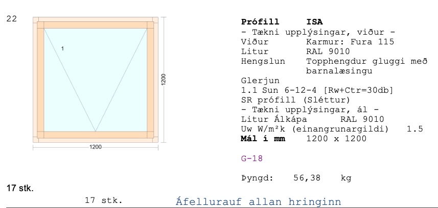 Álklæddur timburgluggi m/opnanlegu fagi frá Byko - Umframefni G 18 3