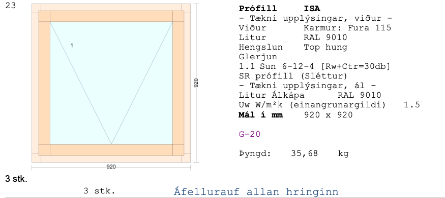 Álklæddur timburgluggi m/opnanlegu fagi frá Byko - Umframefni 3