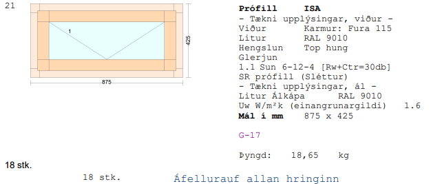 Álklæddur timburgluggi m/opnanlegu fagi frá Byko - Umframefni G 17 2