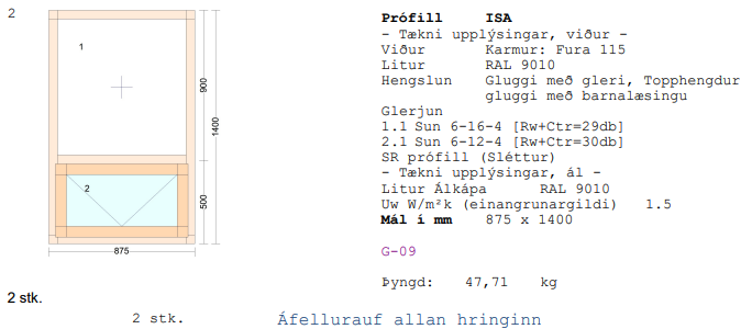 Álklæddur timburgluggi m/opnanlegu fagi frá Byko - Umframefni G 09 2