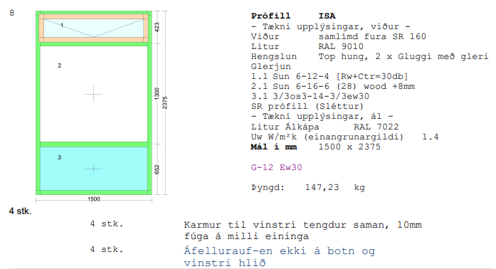 Álklæddur timburgluggi m/opnanlegu fagi frá Byko - Umframefni G 12 2