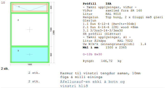 Álklæddur timburgluggi m/opnanlegu fagi frá Byko - Umframefni G 12 3