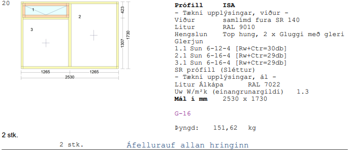 Álklæddur timburgluggi m/opnanlegu fagi frá Byko - Umframefni 2