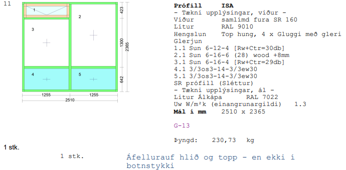 Álklæddur timburgluggi m/opnanlegu fagi frá Byko - Umframefni - G 13 2