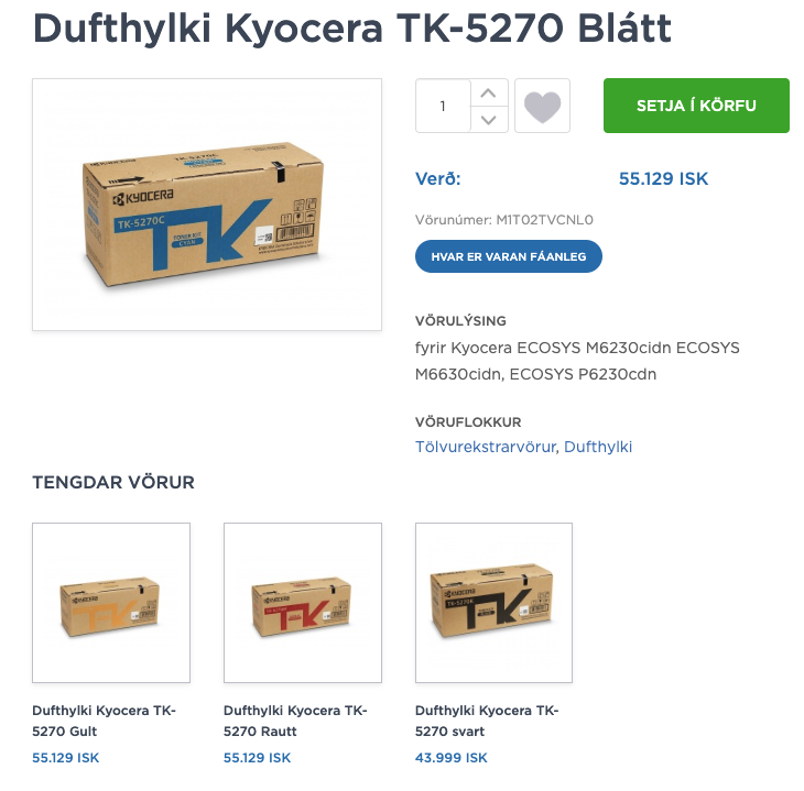 Kyocera litlaserprentari m/3 kössum af dufthylkjum 6