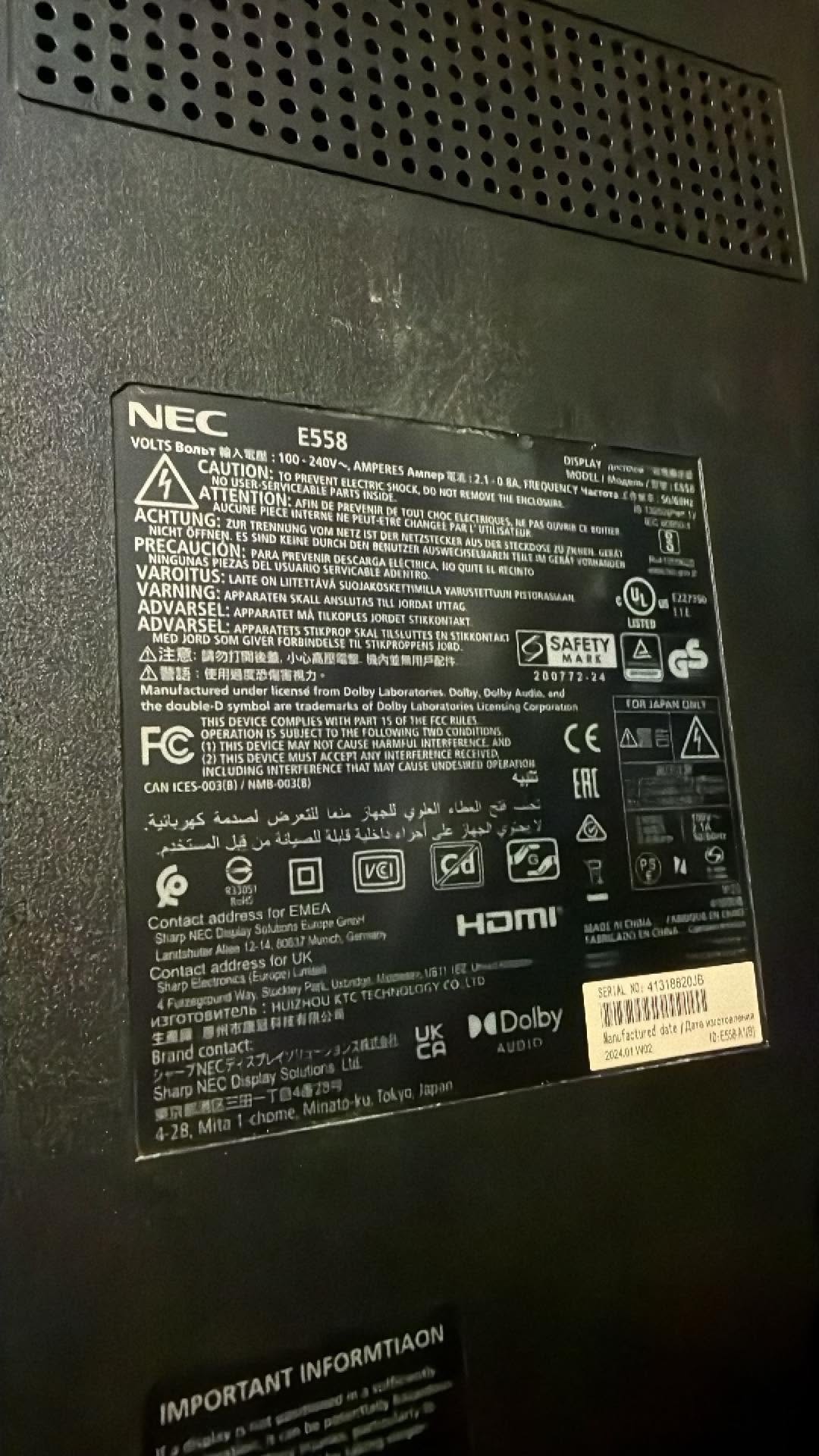 NEC upplýsingaskjár m/veggfestingu 3