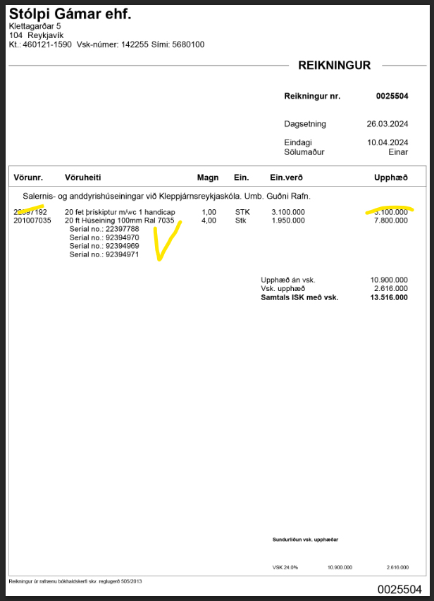 SELT - SOLD - Gámahús/WC - 2024 móttaka ferðamanna - verktakarými - skrifstofur - 4 einingar. 16