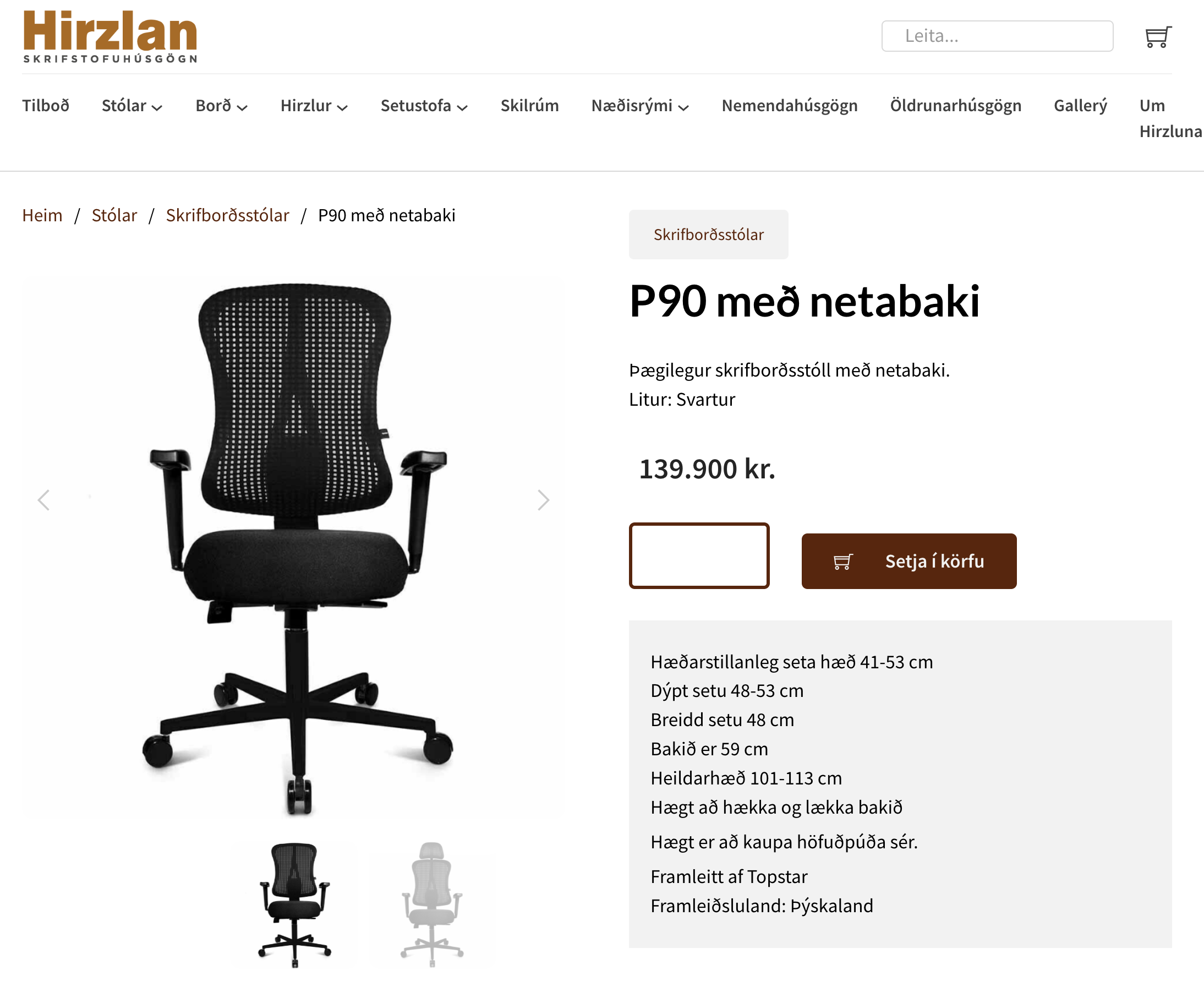 Topstar skrifborðsstóll frá Hirzlunni 3