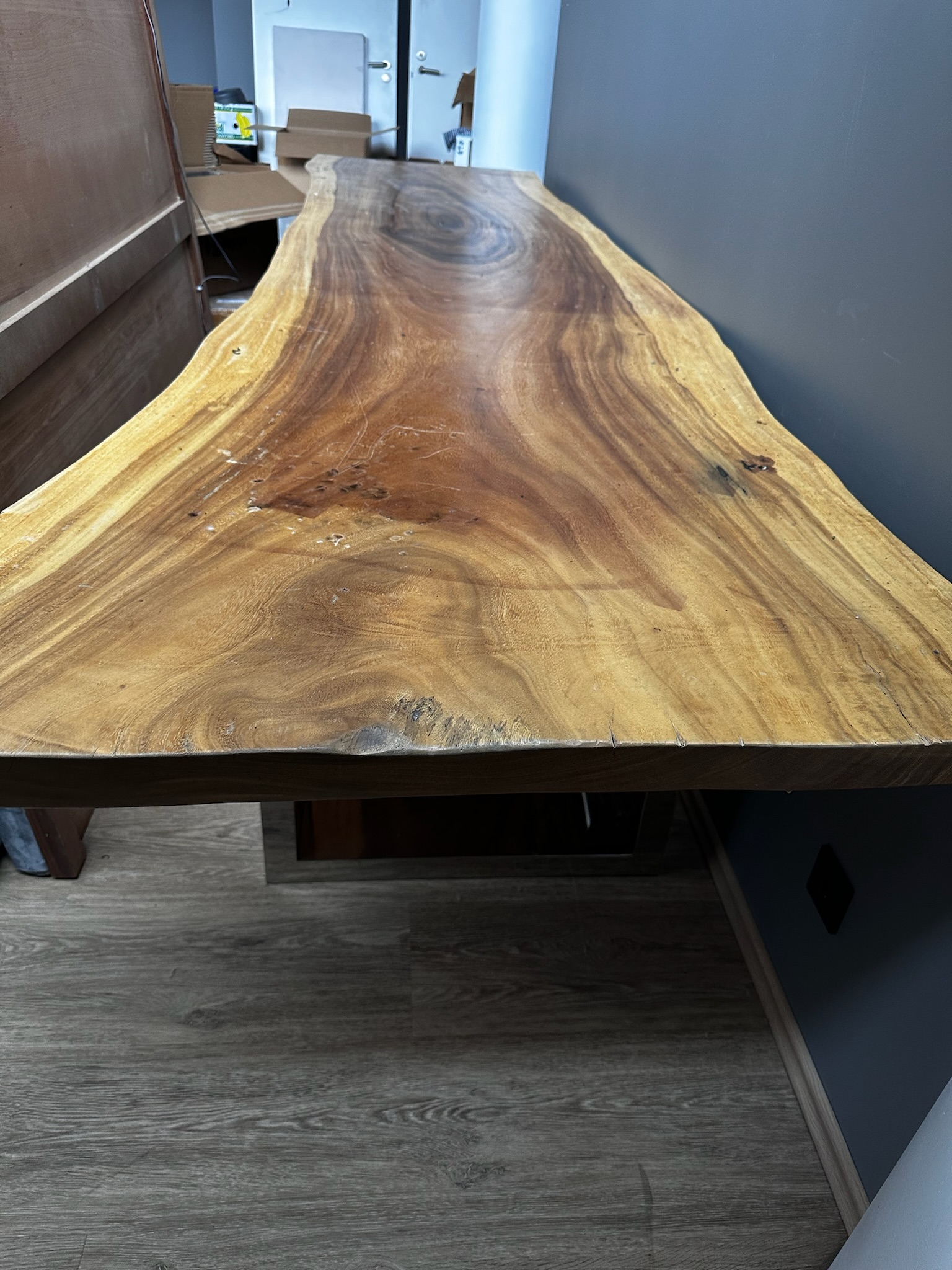SELT / SOLD - Gegnheilt viðarborð, B338 x D82 sm. 3