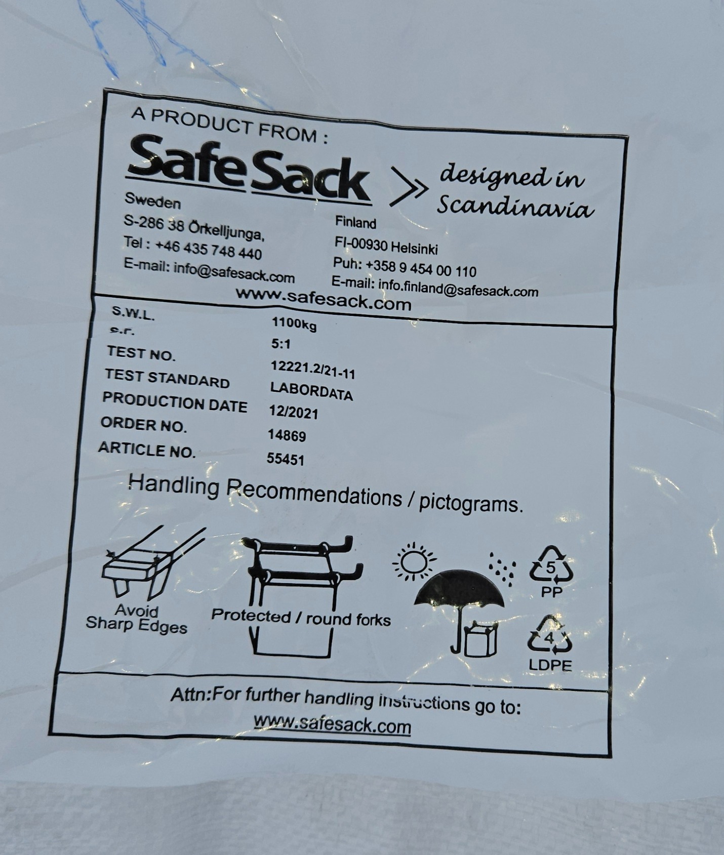 SELT / SOLD - Sekkir - pokar - 1100 kg. - 1000 stk. SAFESACK CONSTRUCTION BAG 5