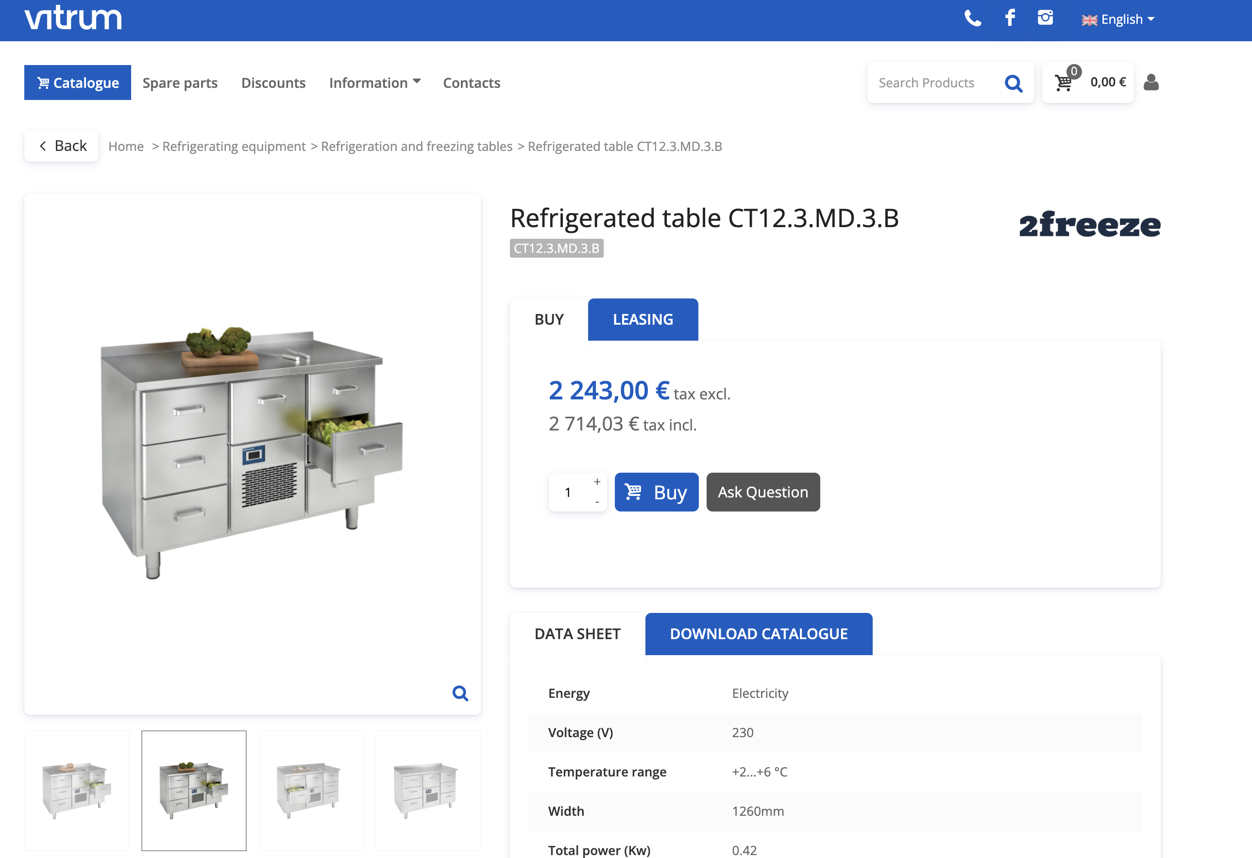 SELT / SOLD Kæliborð nýlegt frá 2freeze L126 x D65 x H90 9