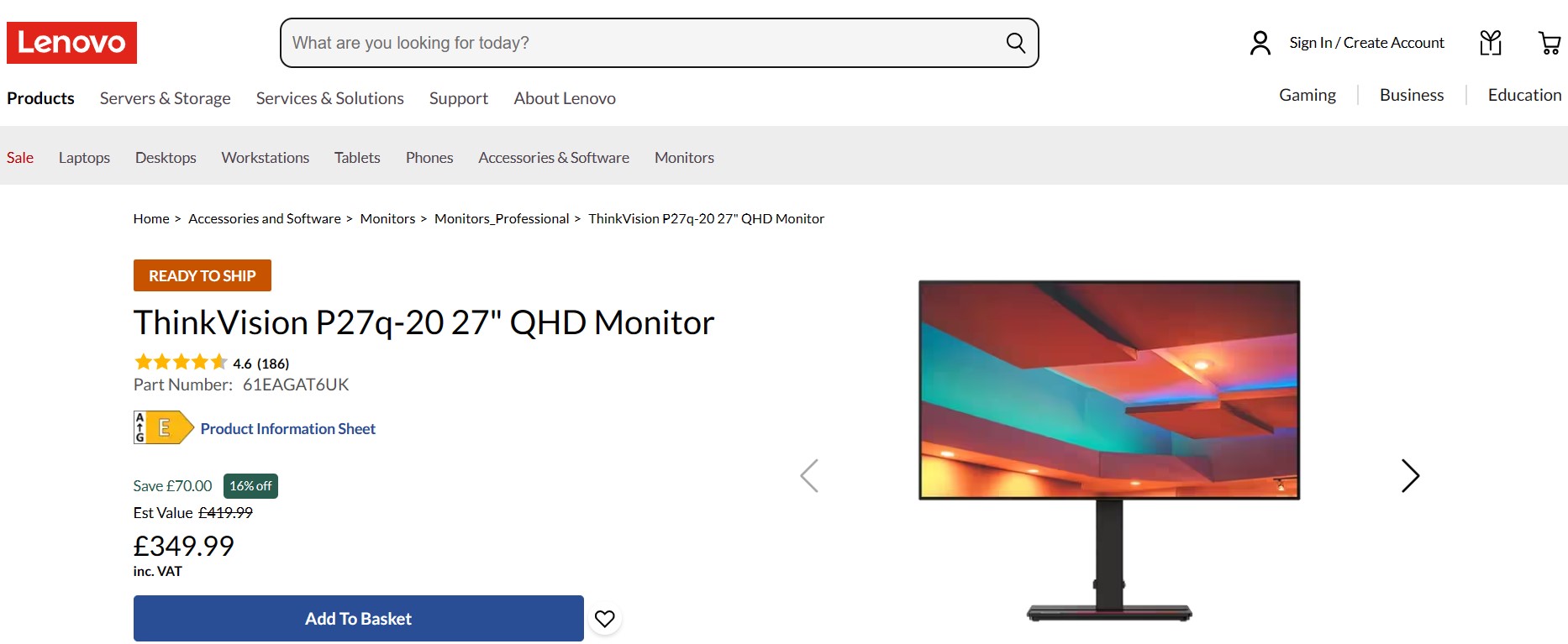 SELT / SOLD Lenovo P27q-20 tölvuskjár 7