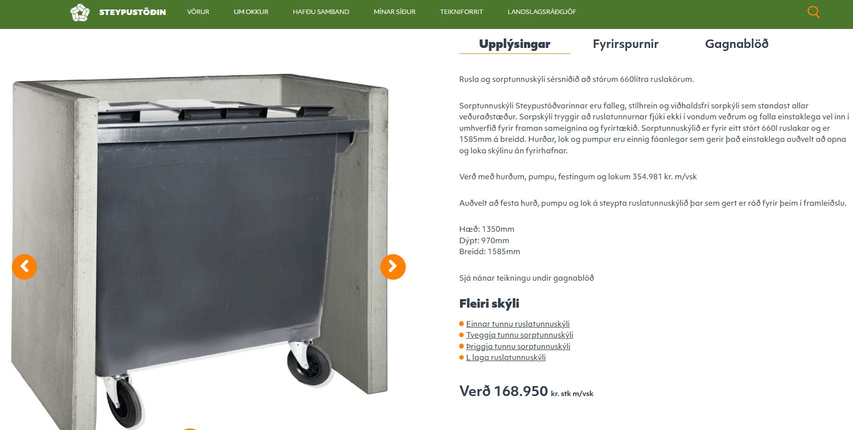 SELT / SOLD - Skýli fyrir stórar tunnur og kör 3