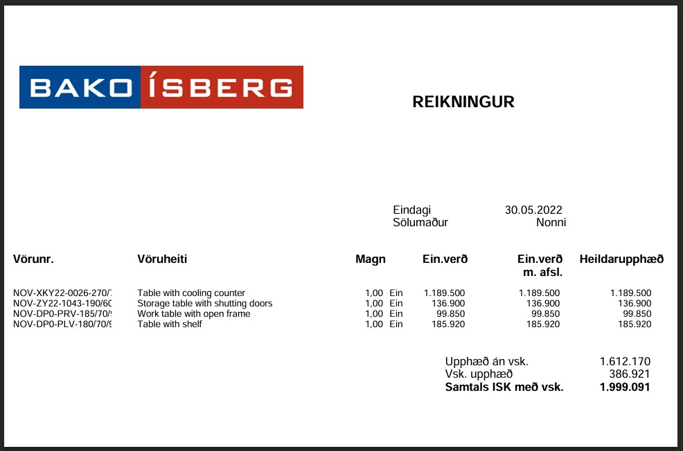 Kæliborð - BAKO Ísberg - 2022 - 270 sm. 2