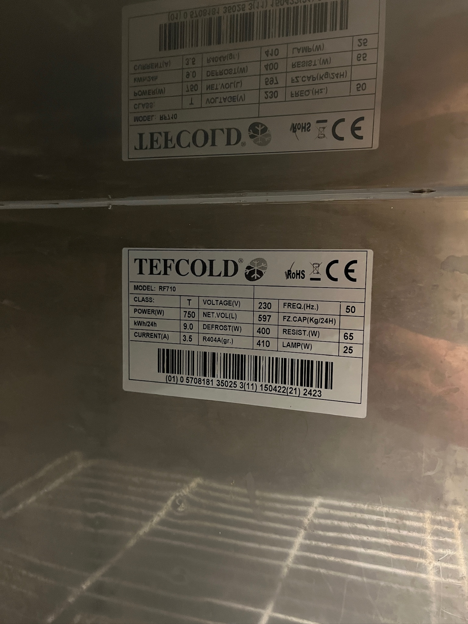 SELT / SOLD Tefcold frystir á hjólum, H201 x B74 x D85 sm. 5