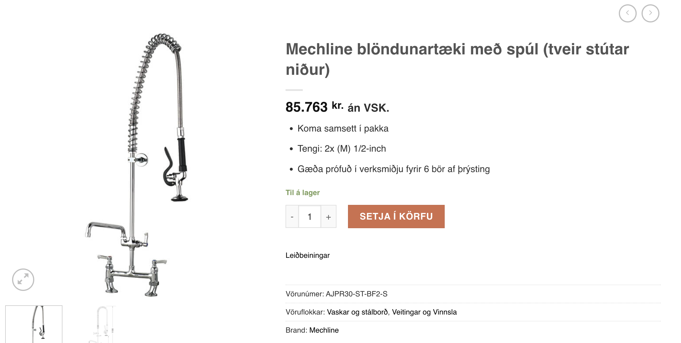 SELT / SOLD Stálvaskborð m.blöndunartæki 120x75xH90 með kant 10