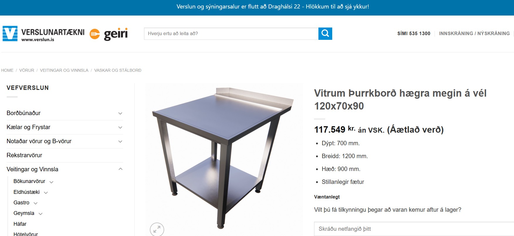 SELT / SOLD Ryðfrítt stálborð - þurrkborð - preppborð, : L 90 x B86, H92,5 sm. 2