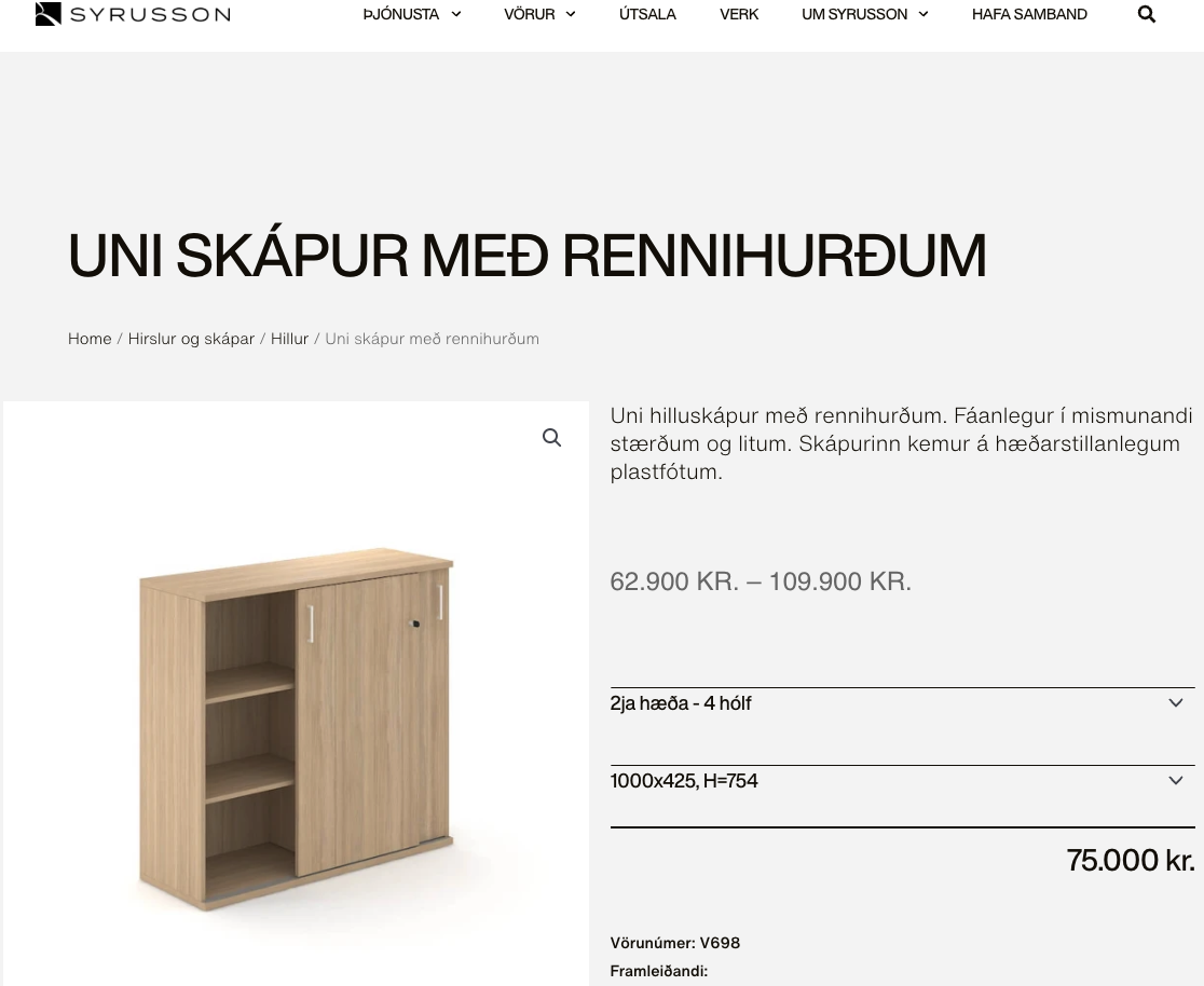 SELT / SOLD Narbutas skápur með rennihurðum frá Sýrusson, B100sm. 7