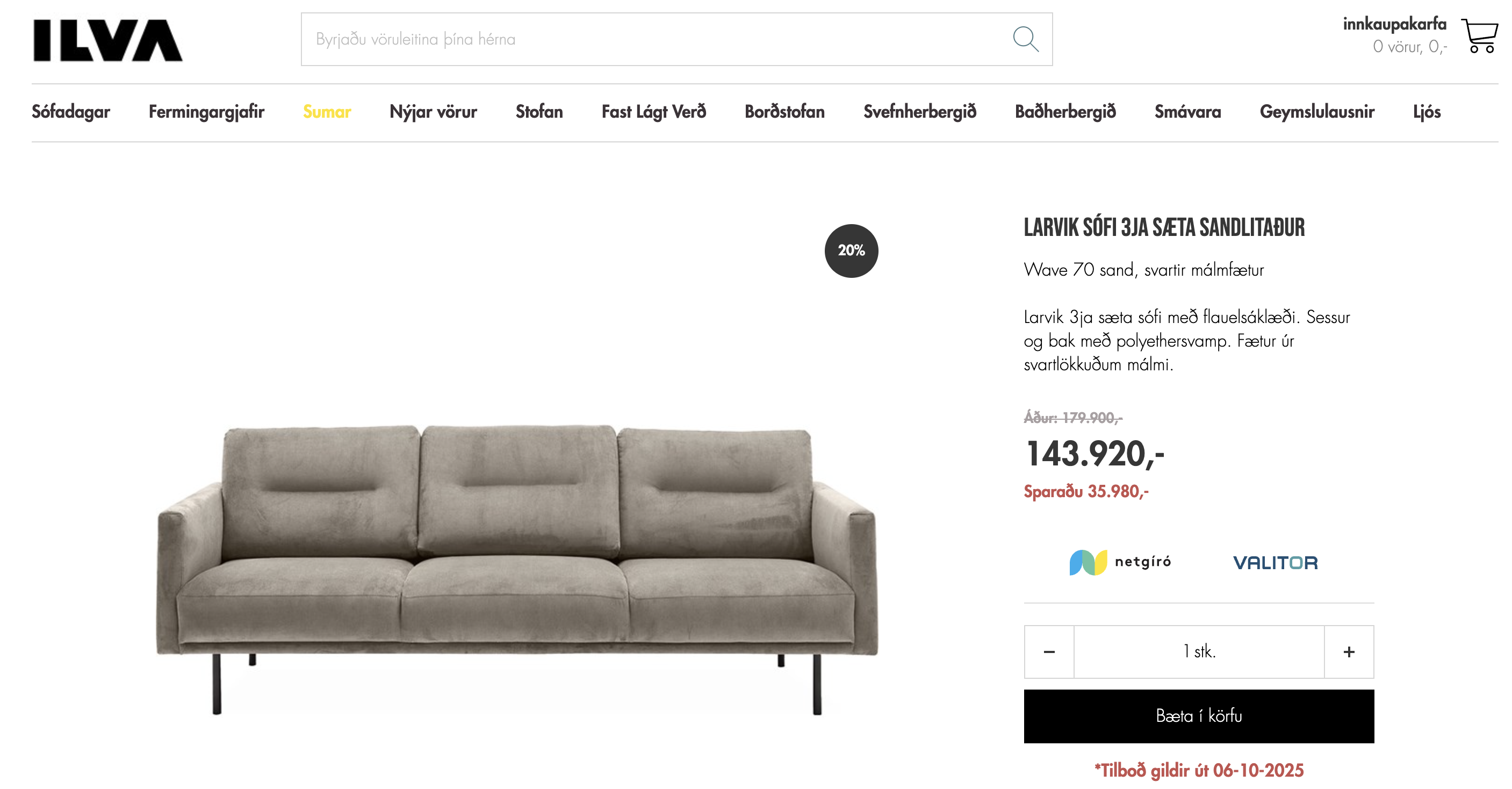 SELT / SOLD Larvik 3ja sæta sófi frá ILVU - PLAY 8