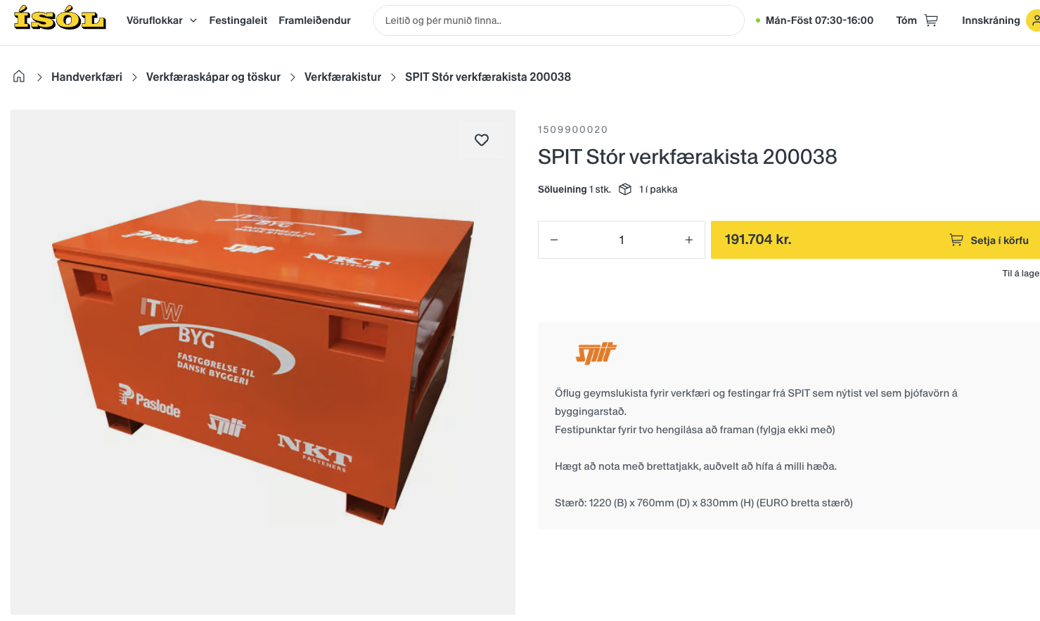 SELT / SOLD SPIT verkfærakista frá Ísól, H83xB122xD76sm. 3