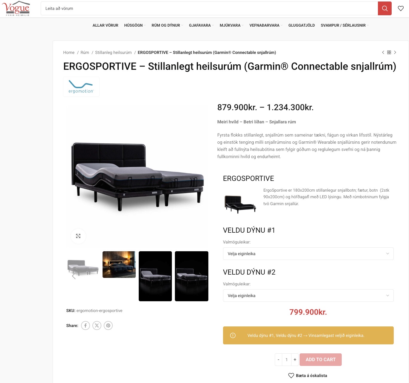 SELT / SOLD Ergosportive stillanlegt rúm (Garmin® snjallrúm) frá Vogue 6
