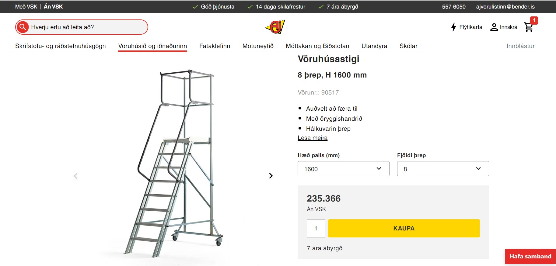 SELT / SOLD - Vöruhúsatröppur - lagertröppur á hjólum 160 sm. 3