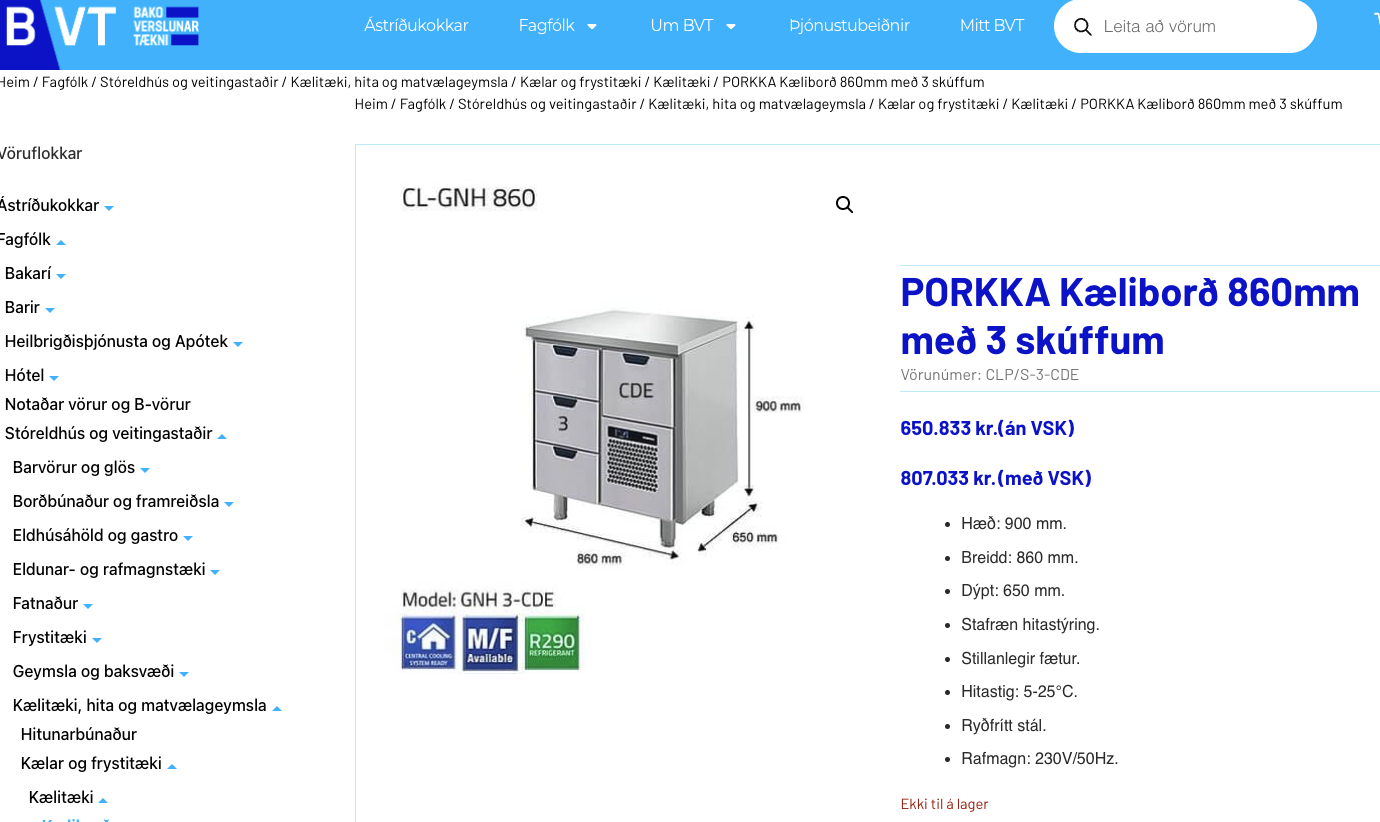 SELT / SOLD Porkka kæliborð á hjólum frá BVT, 4 skúffur - Varmahlíð 3