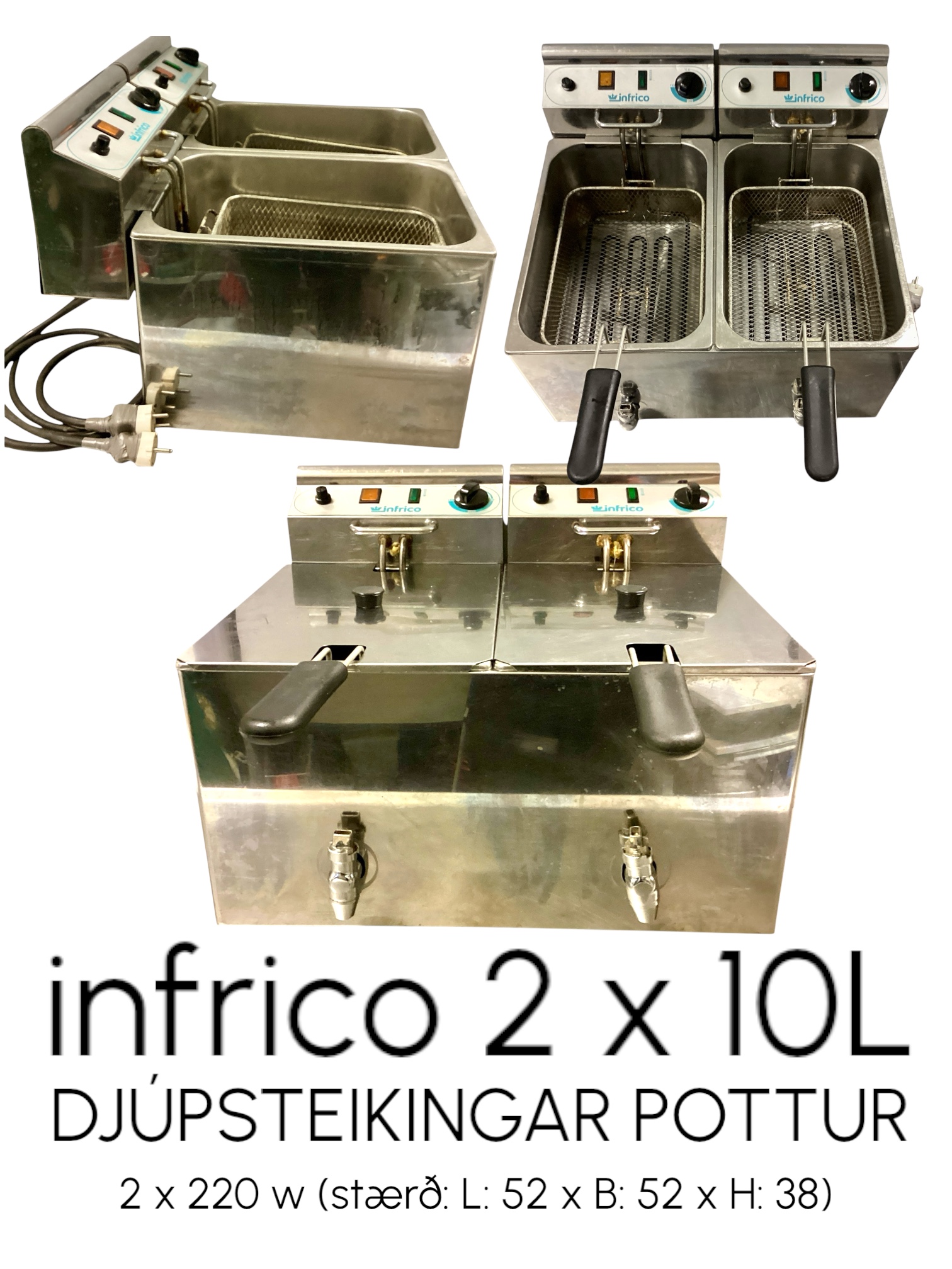 SELT / SOLD Tvöfaldur djúpsteikingarpottur Infrico 2 x 10L 8