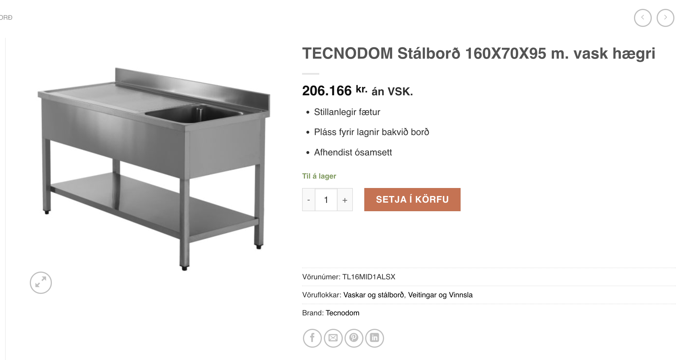 SELT / SOLD MBM Stálborð með vaski,skúffum og kanti L160 x B67,5 x H85,5 sm. 8