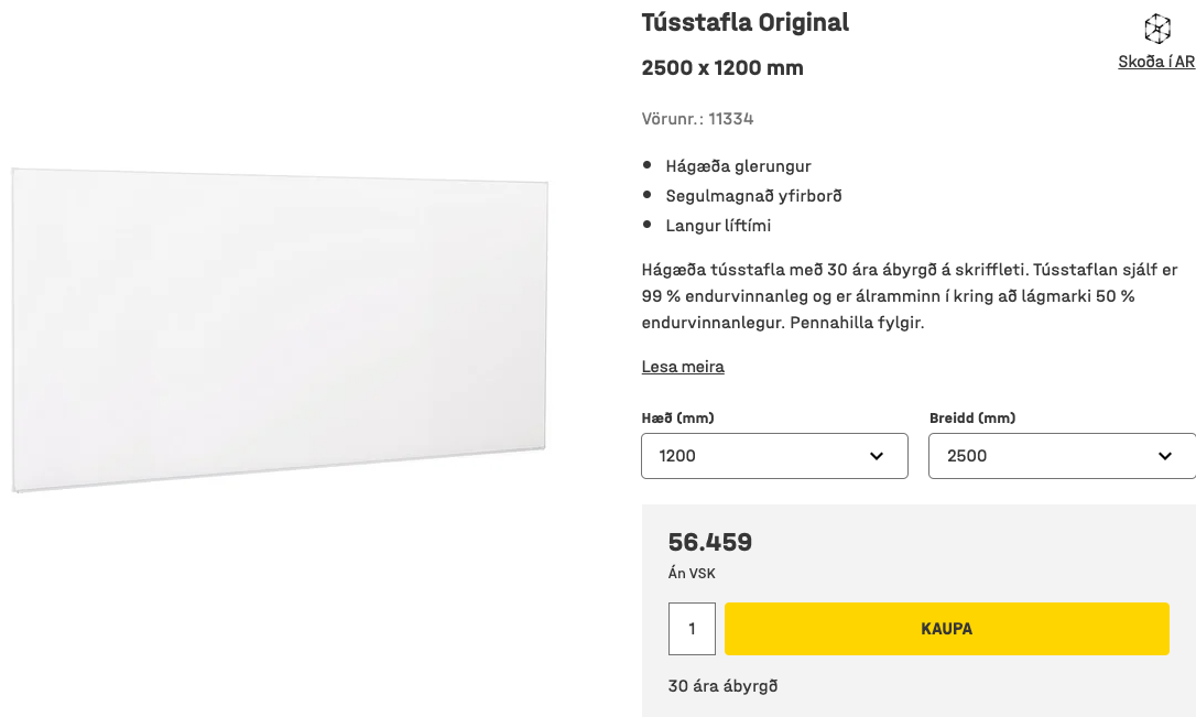 SELT / SOLD - Tússtafla frá AJ Vörulistanum, B250 x H120 sm. 3