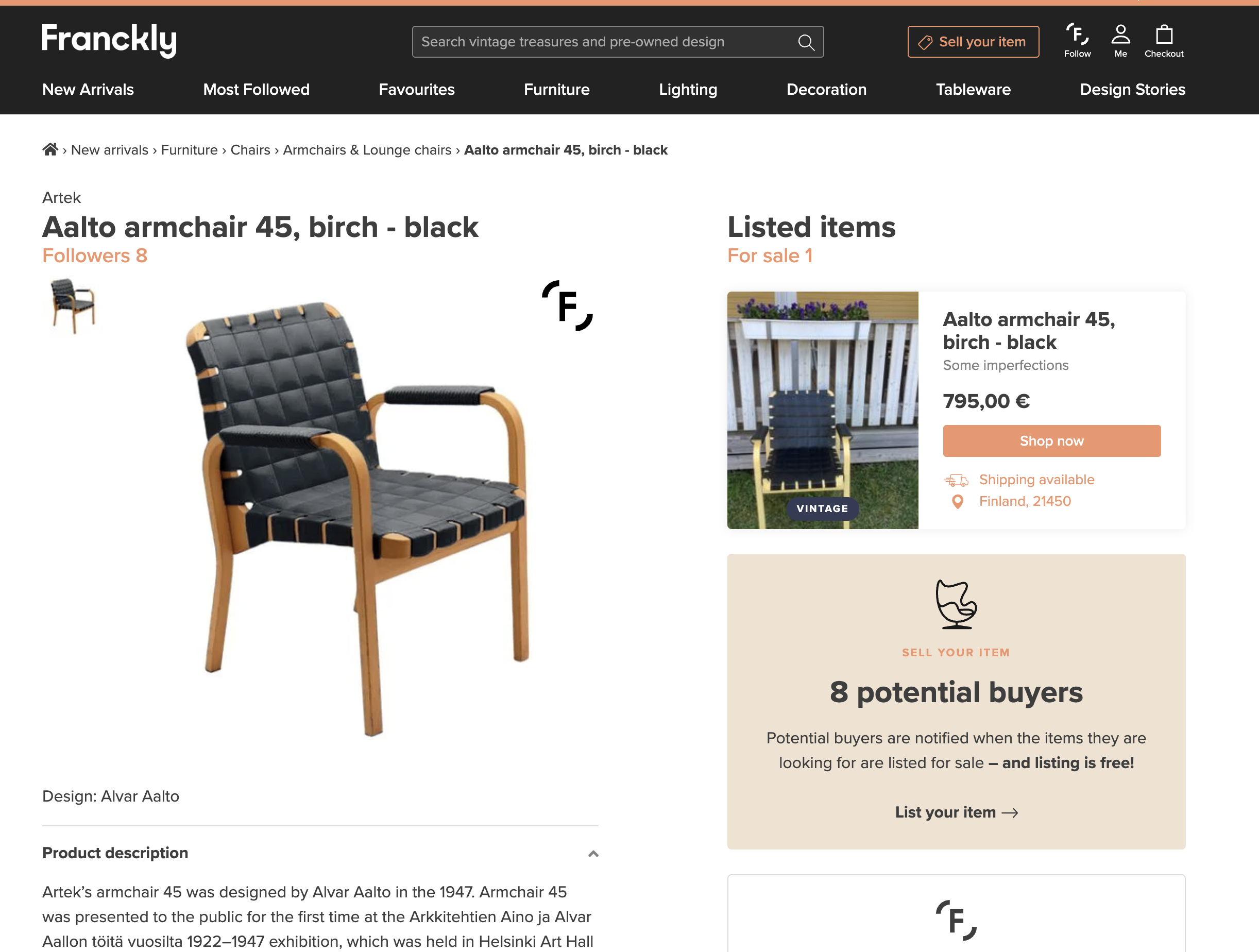 SELT / SOLD Alvar Aalto 45 stóll - birki 3