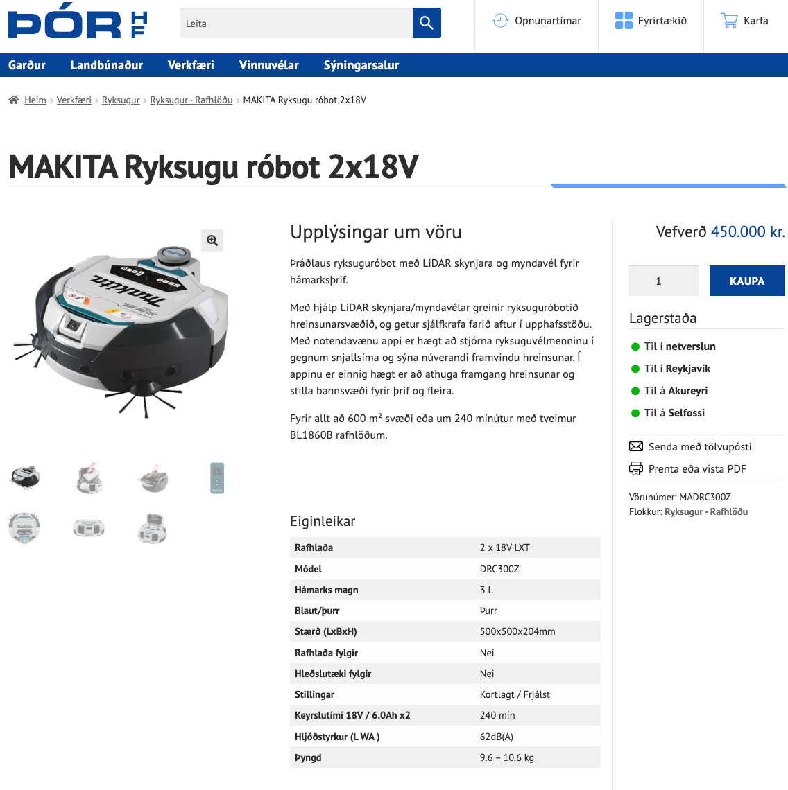 SELT / SOLD Makita ryksuguróbot með hleðslutæki og fjarstýringu 13