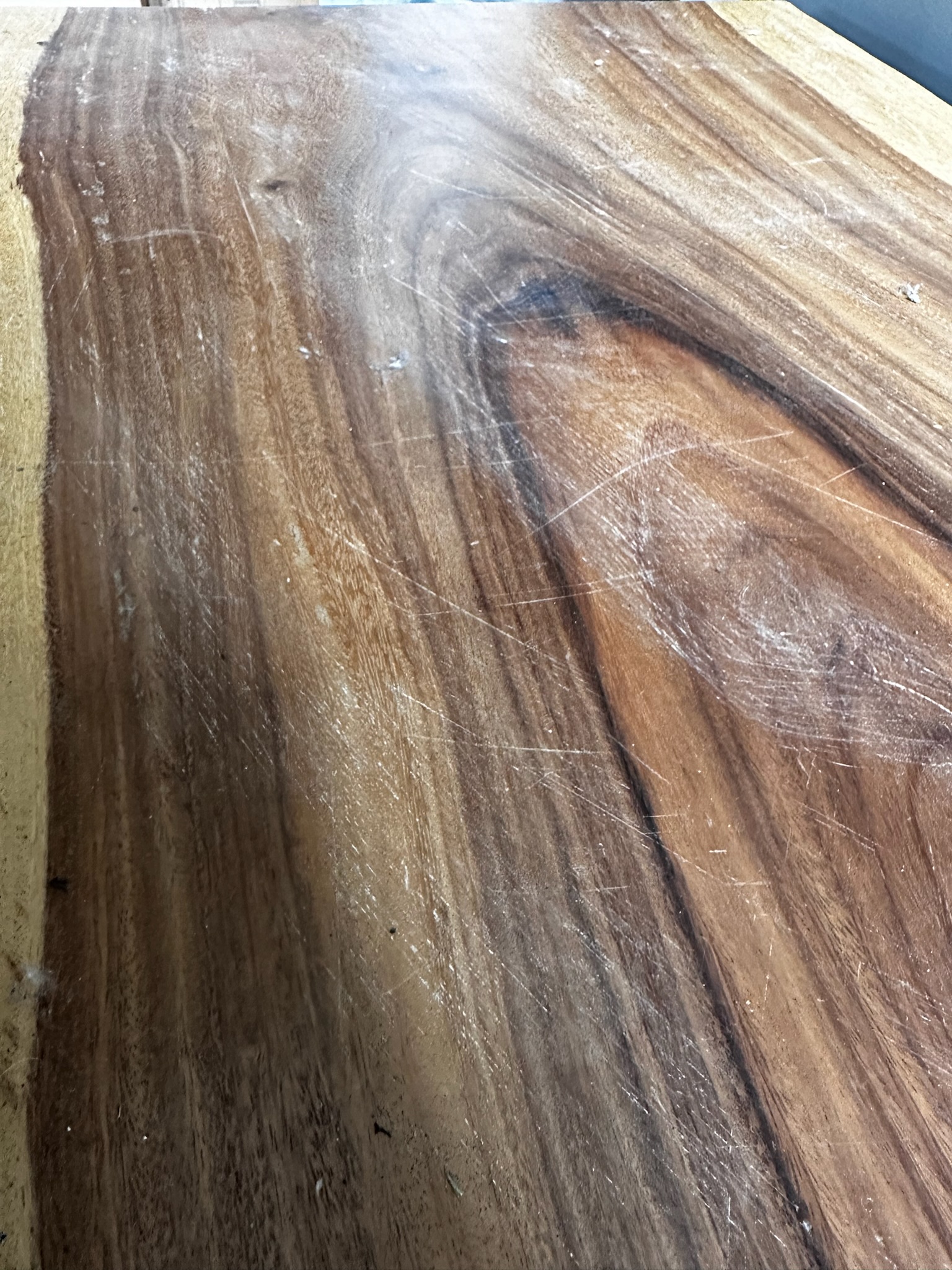 SELT / SOLD - Gegnheilt viðarborð, B338 x D82 sm. 11