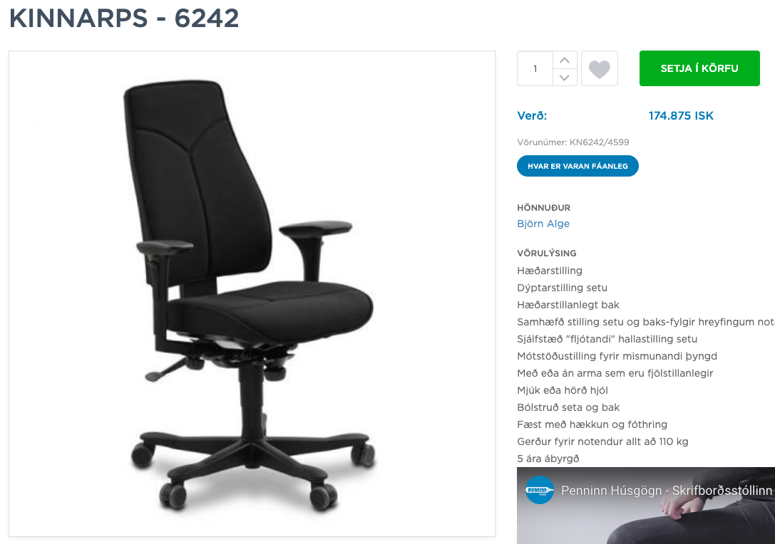 SELT / SOLD Kinnarps skrifstofustóll frá Pennanum 9