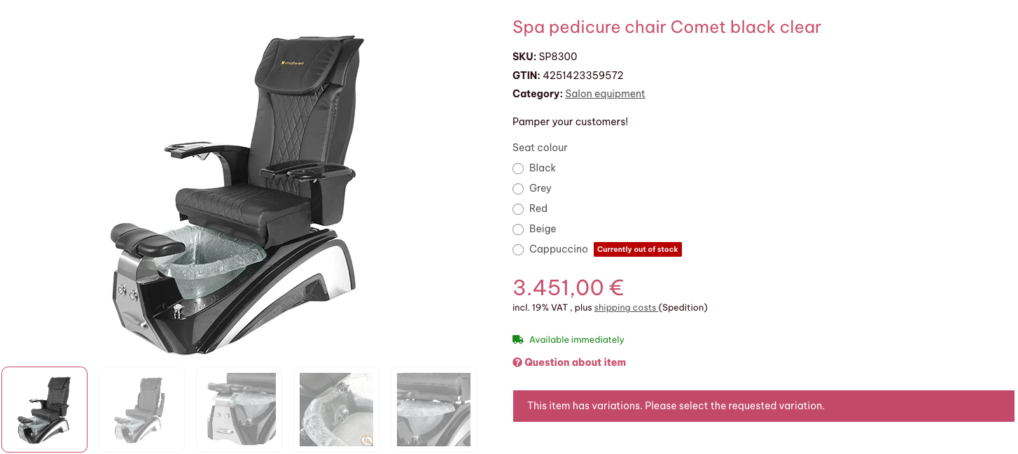 Maiwell fótsnyrtingastóll og hnakkstóll / Pedicure chair (4 stk.) 3