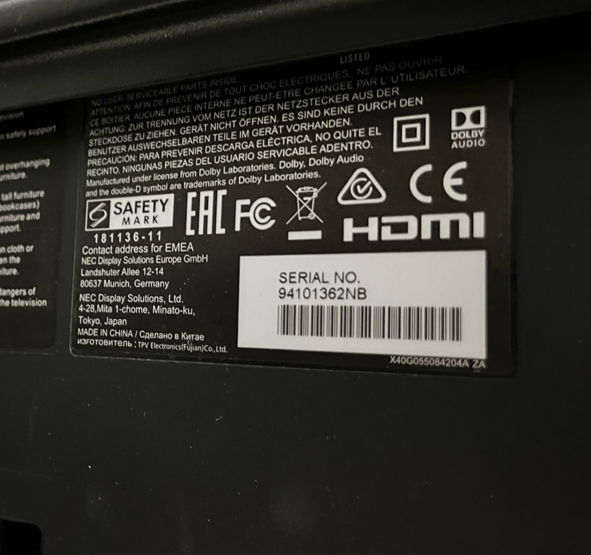 SELT / SOLD NEC upplýsingaskjár - 55'' með veggfestingu 7