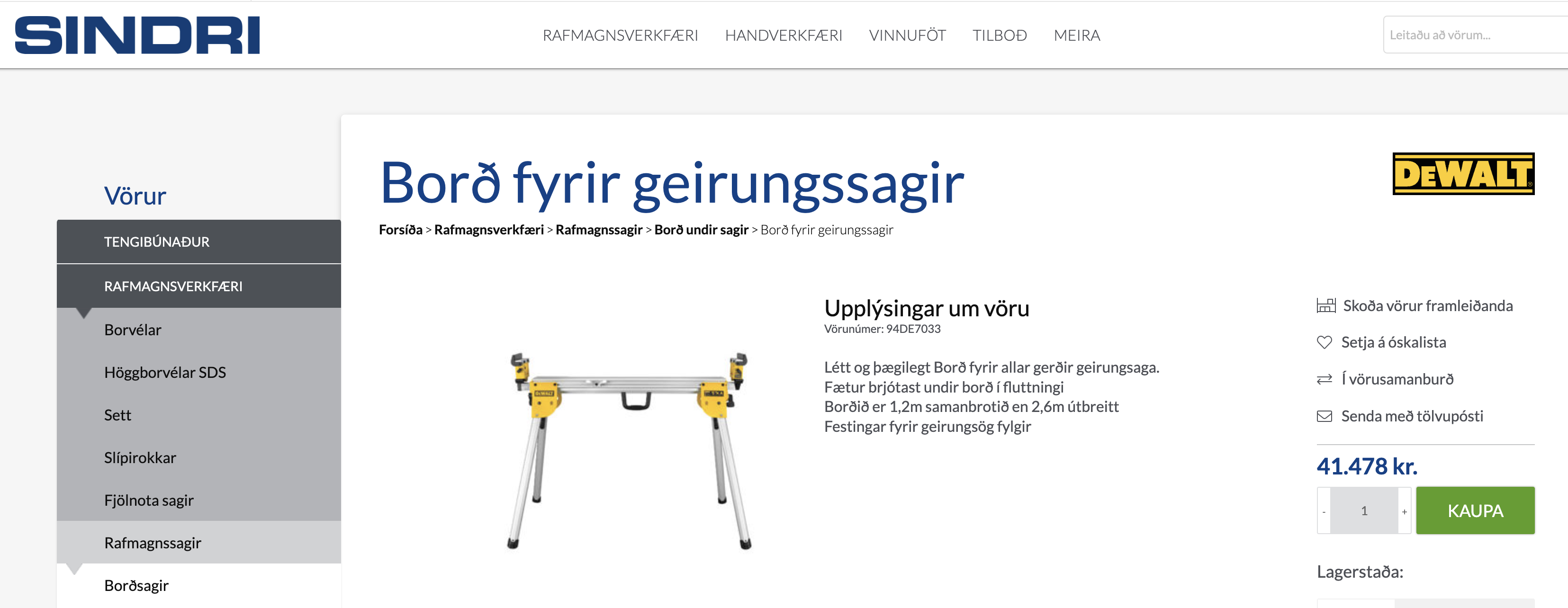 SELT / SOLD Öflug Dewalt DWS727 Geirungssög 250mm 1675W - framlenging 4