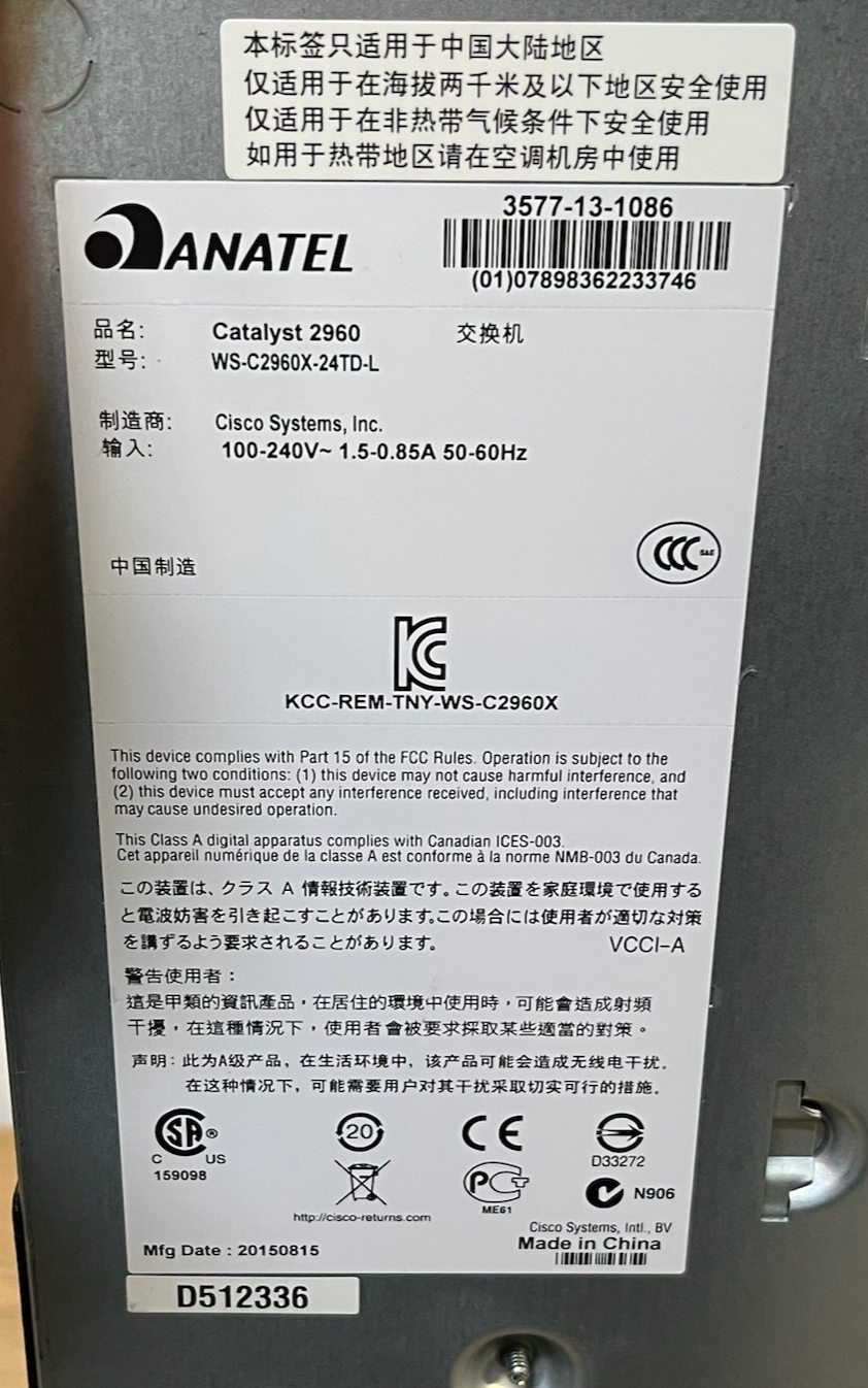 Cisco Catalyst 2960-X Sviss, 24xGigE/2x10G SFP+/LAN Base 6