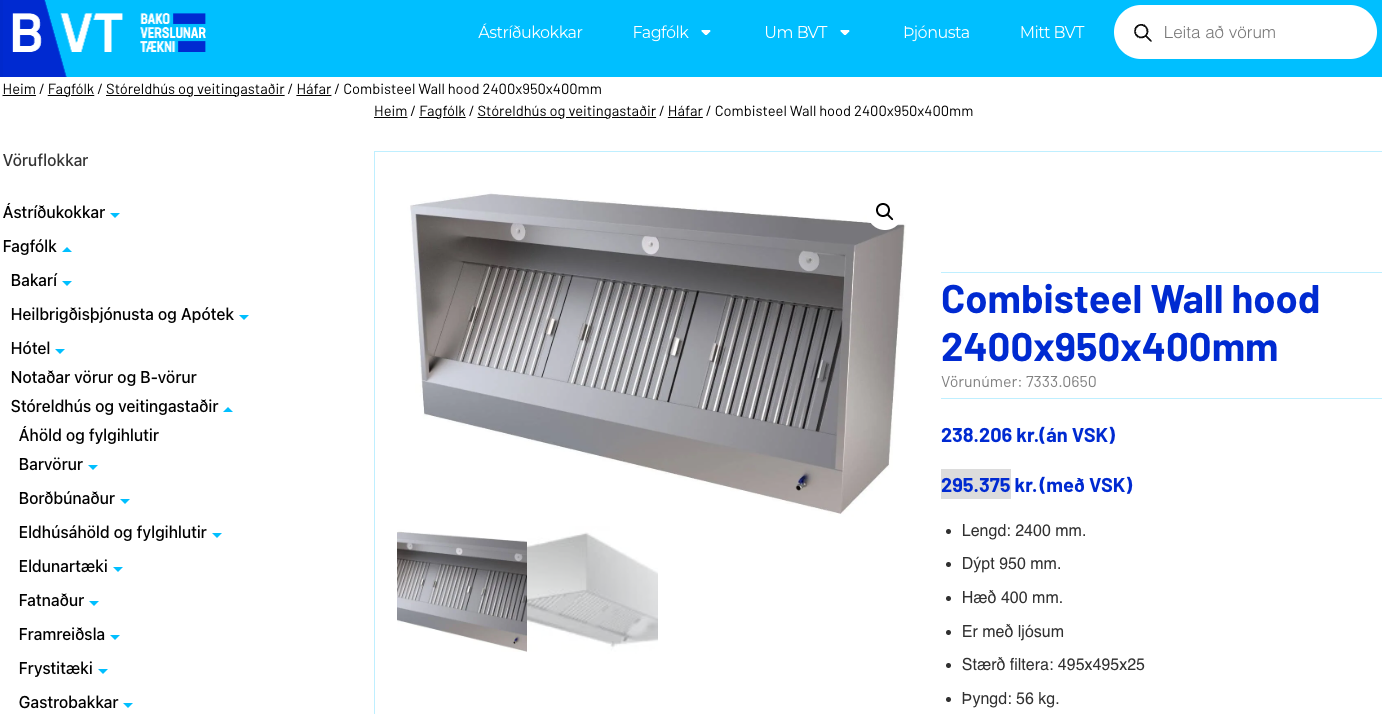 SELT / SOLD - Combisteel háfur frá BVT, B240xD95xH40sm. 7