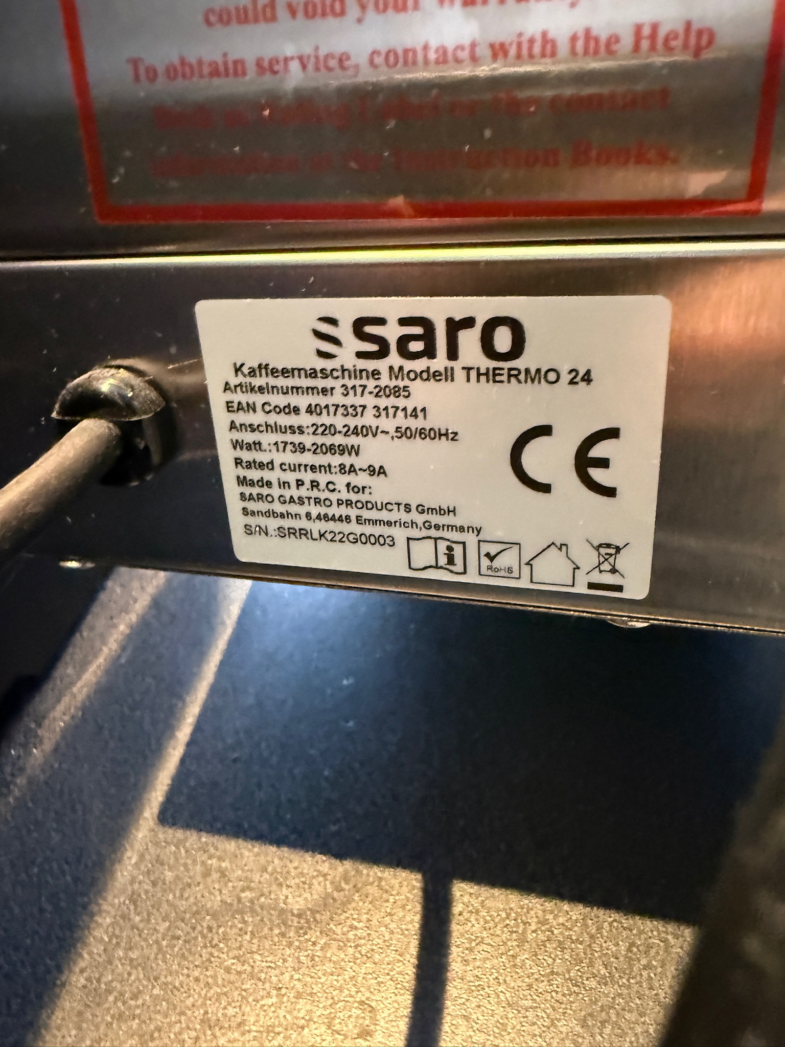SETLT / SOLD SARO kaffivél model SAROMICA THERMO 24 6
