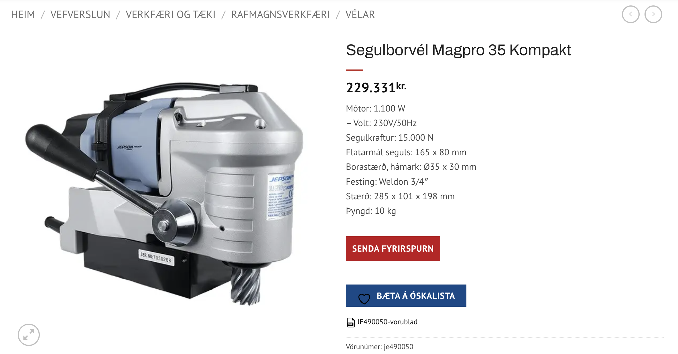 SELT / SOLD Jepson Power segulborvél frá Gastec 10