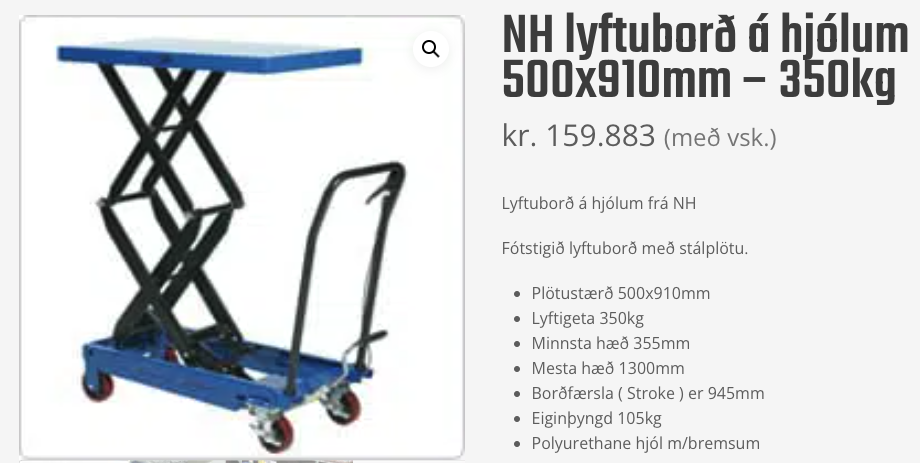 SELT / SOLD NH lyftuborð á hjólum, 50 x 90 sm., 350kg 7