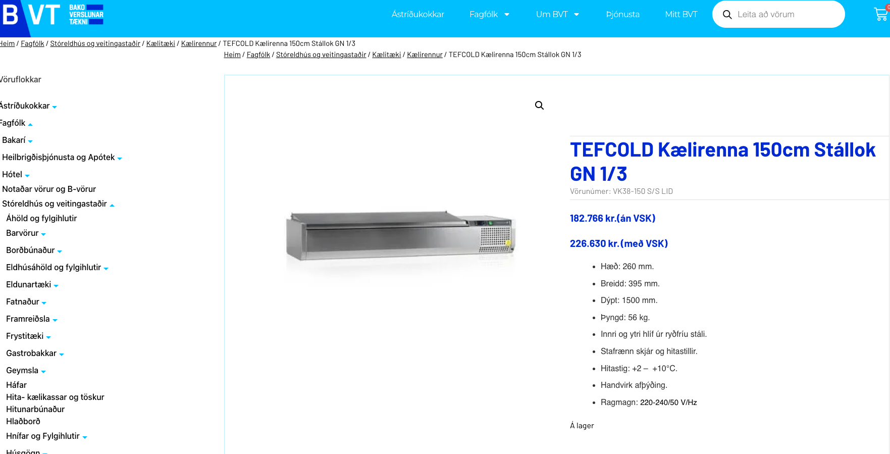 SELT / SOLD Tefcold kælirenna frá BVT, B150xD40sm. 8