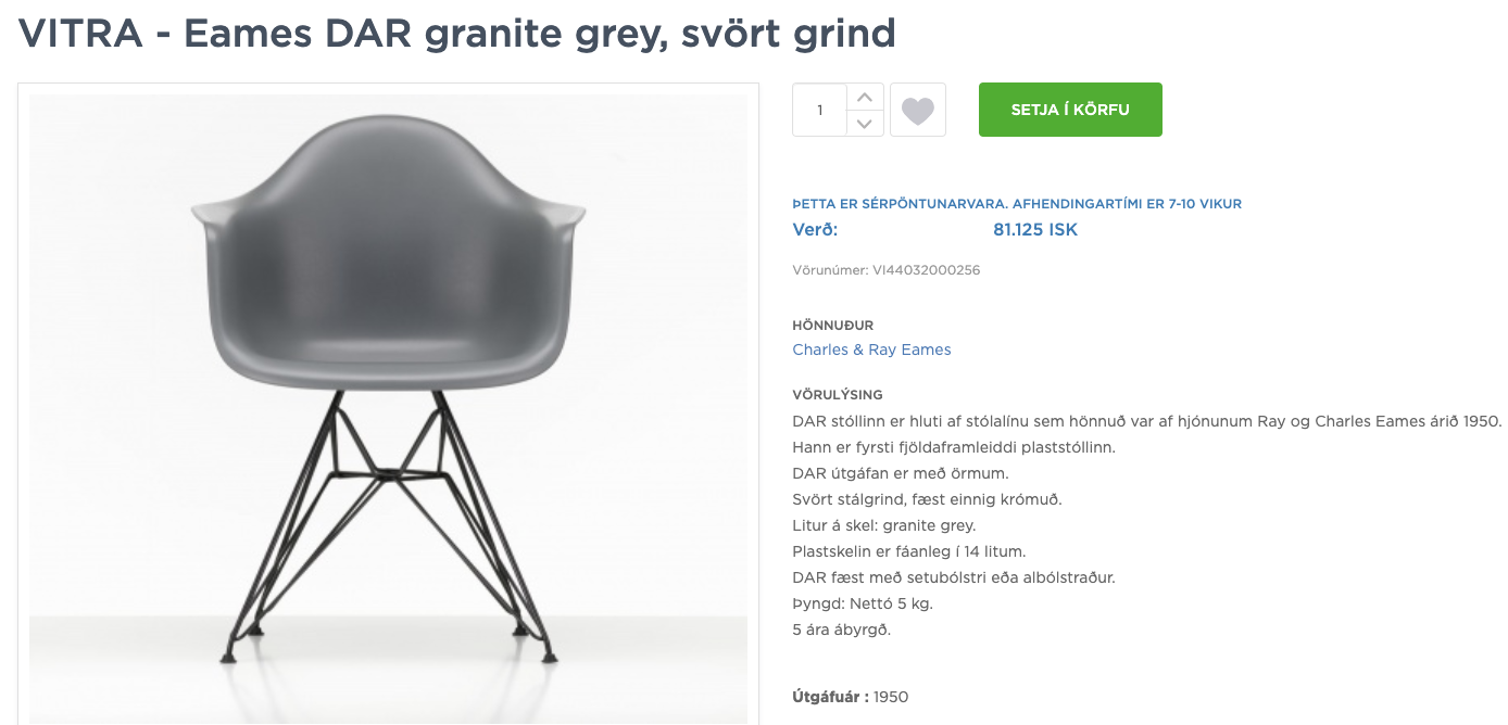 SELT / SOLD Vitra borðstofustóll frá Pennanum 6