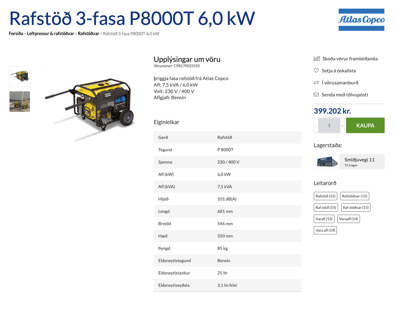 SELT / SOLD Atlas Copco rafstöð frá Sindra - Selfoss 5