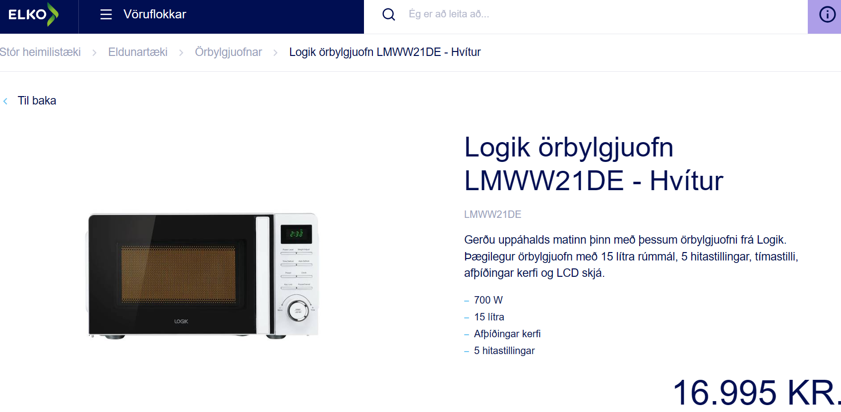 SELT / SOLD Logik örbylgjuofn LMWW21DE - Hvítur 3