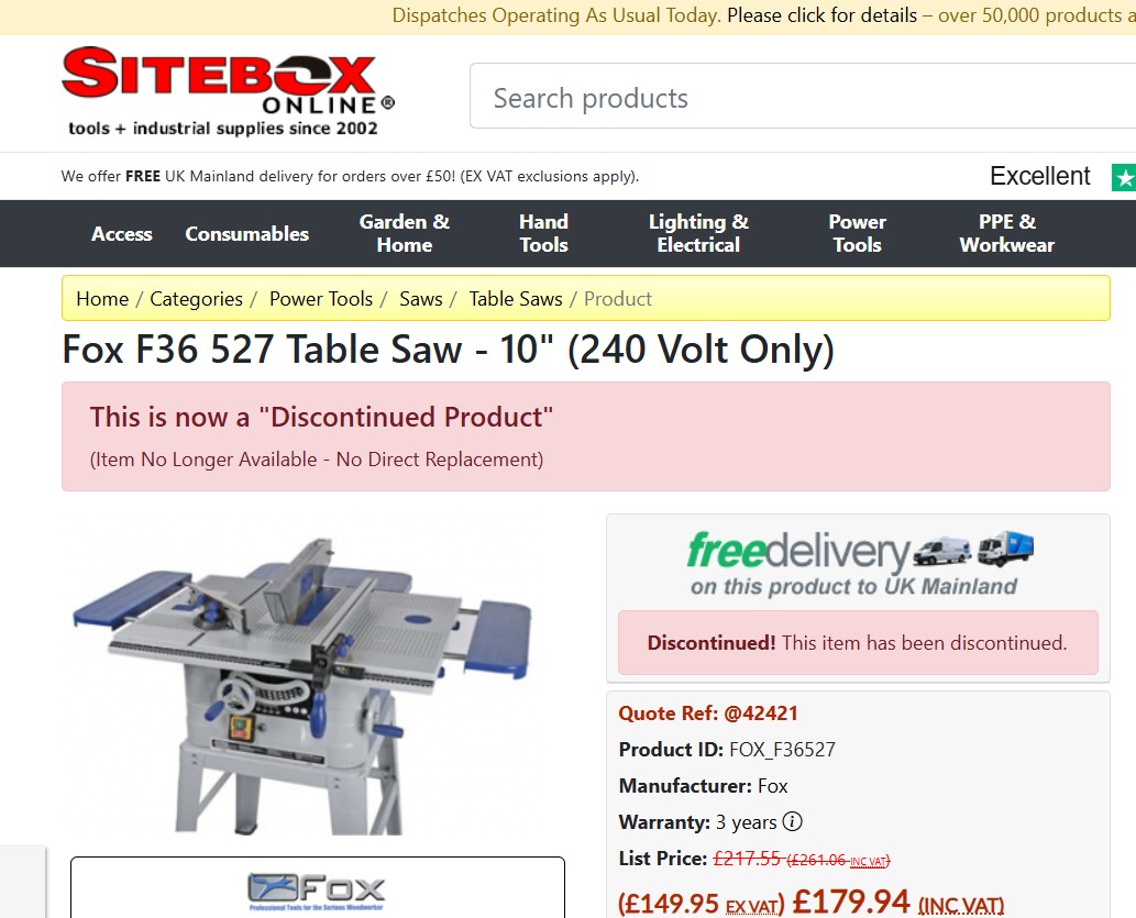 SELT / SOLD - Fox borðsög 3