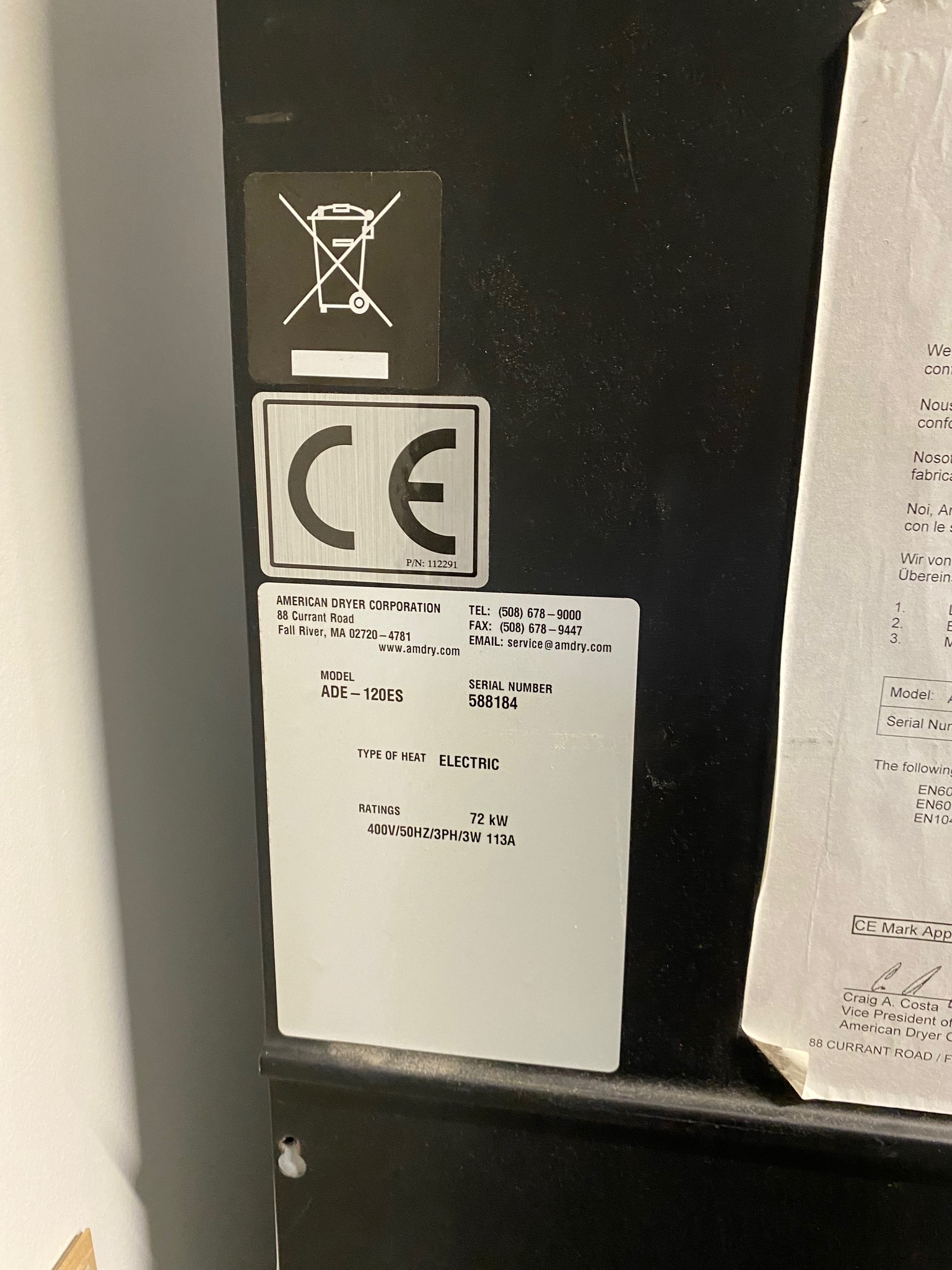 SELT / SOLD - American Dryer Corp. iðnaðarþurrkari rafmagns 72 kw 14