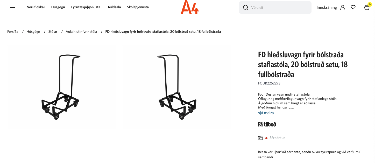 SELT / SOLD FourDesign hleðsluvagn fyrir stóla frá A4 3